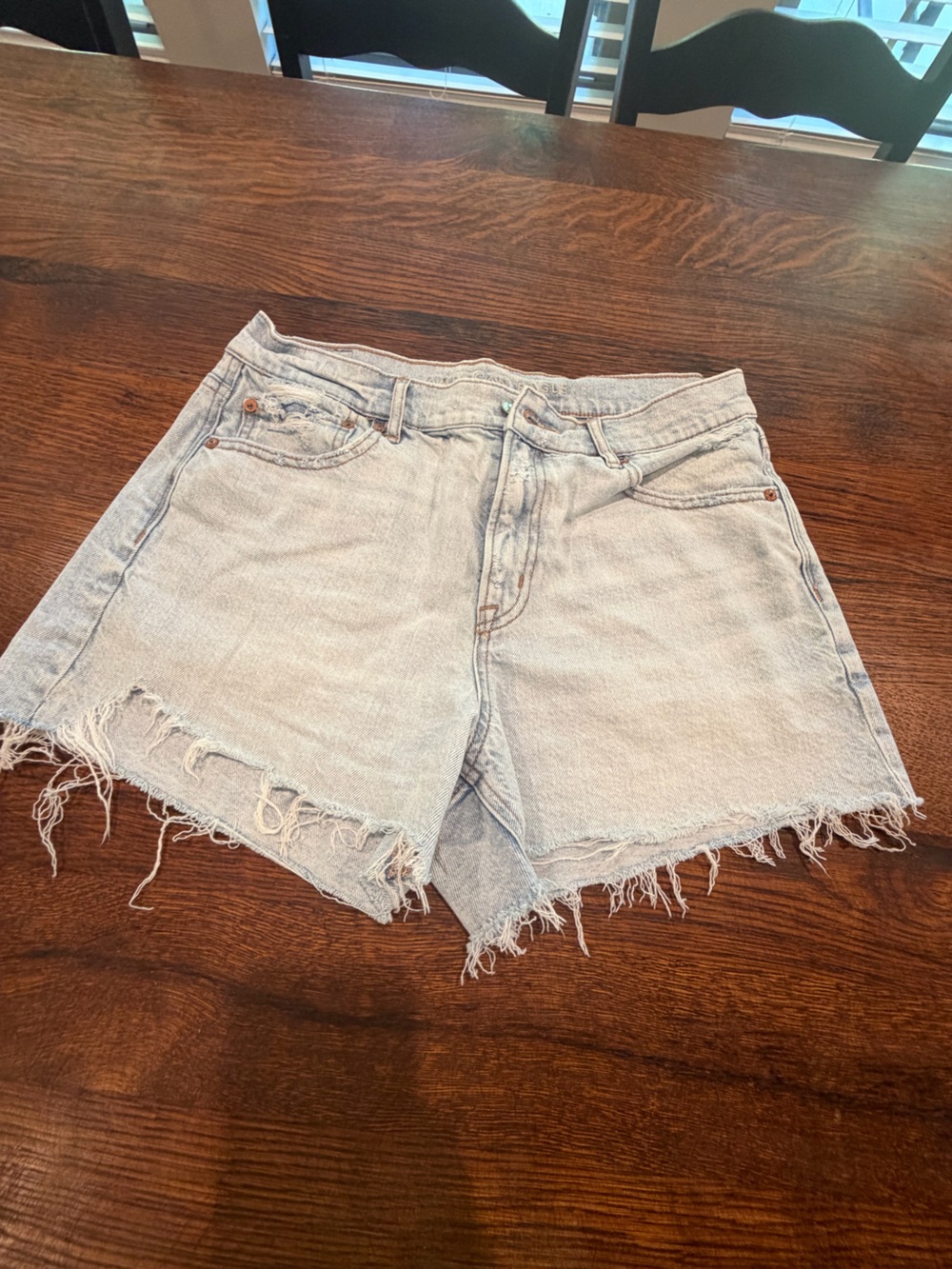 American Eagle Outfitters Light Wash Frayed Denim Shorts